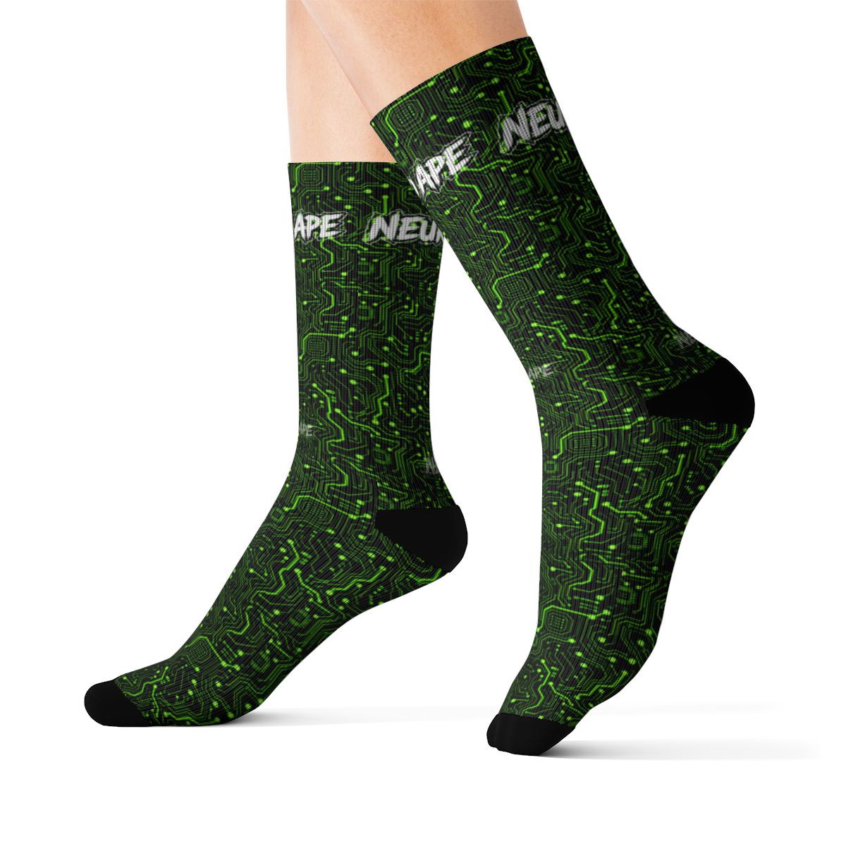 Cyberpunk Socks — Neon Circuit Wordmark Crew Socks