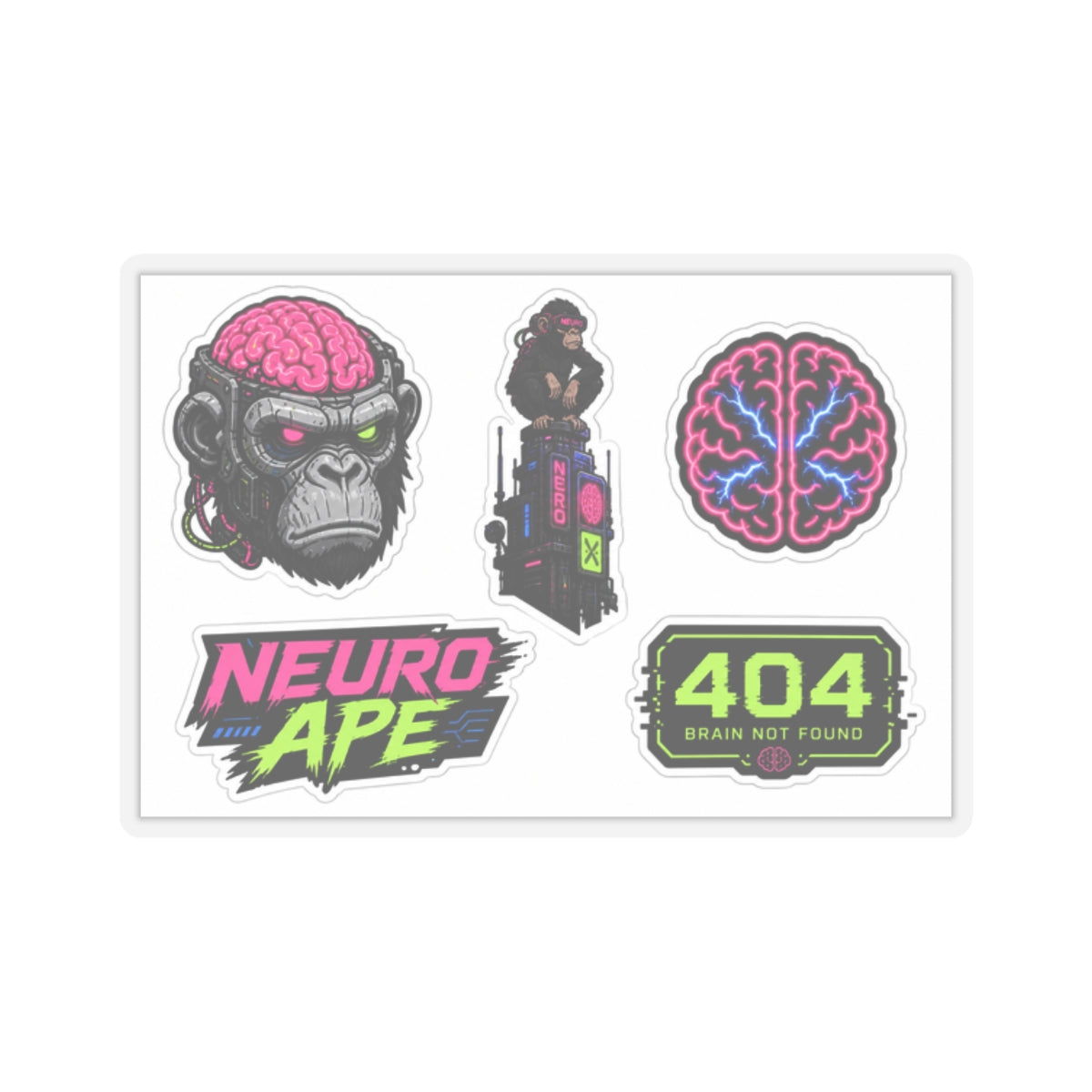 Cyberpunk Sticker Pack — Die-Cut Ape Head Neon Icons