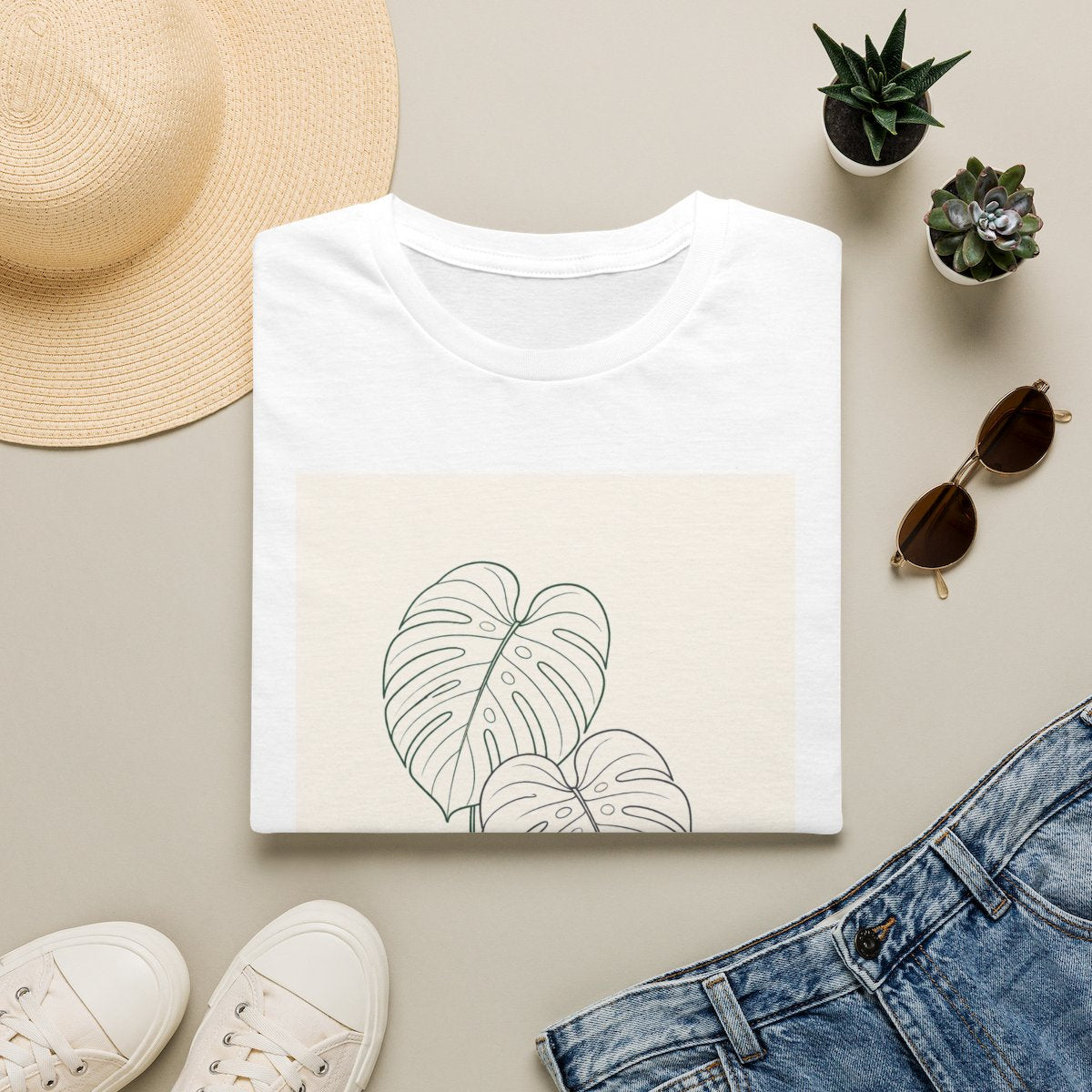 Twin Monstera — Botanical Line Art Tee
