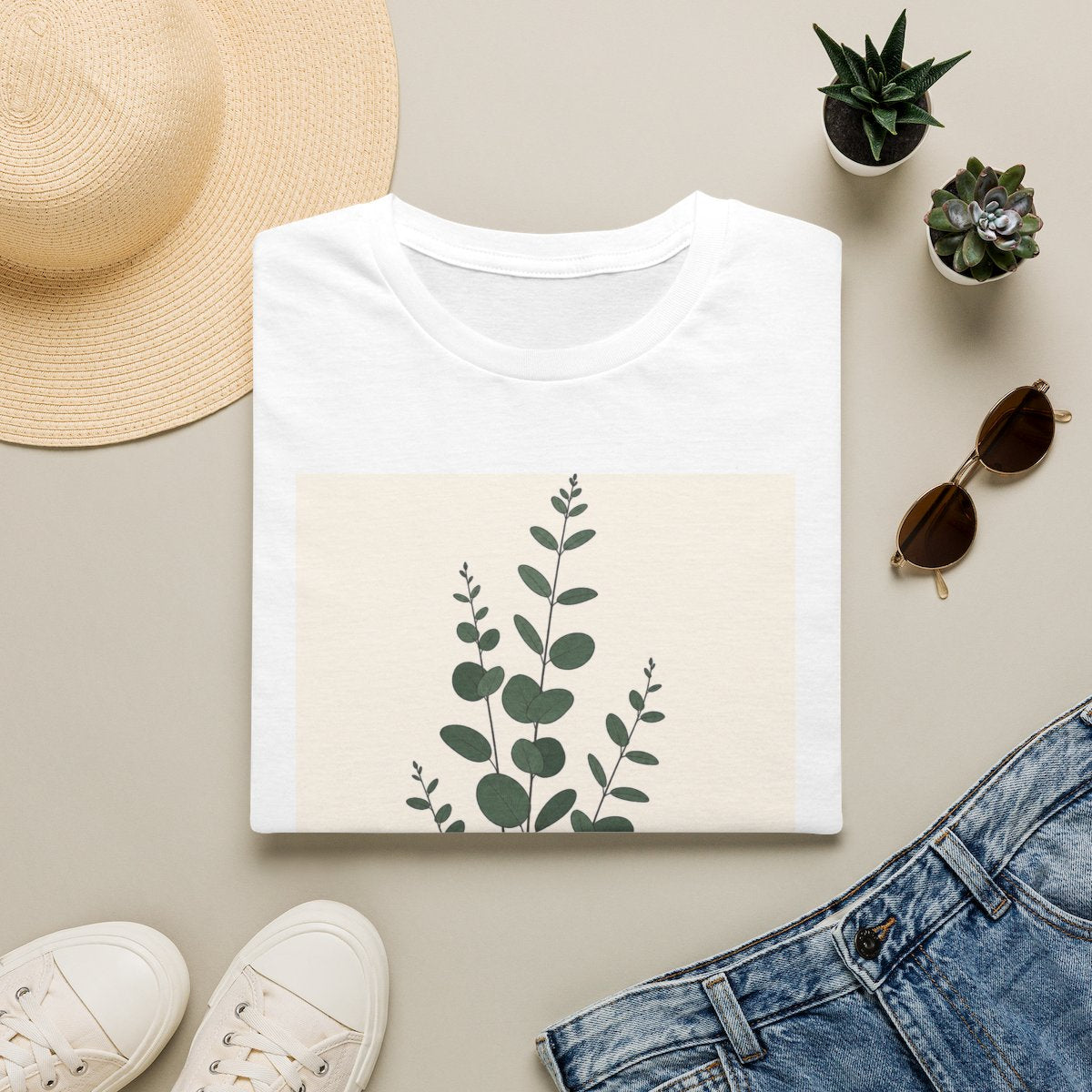Vertical Eucalyptus — Botanical Line Art Tee